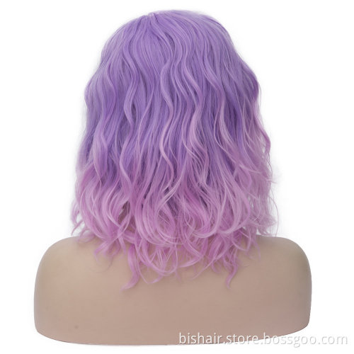 Short Purple Pink Gradient Human Hair Wig From Purple to Pink  Human Hair Wig Short Body Wave Bob  Wig For Black Woman